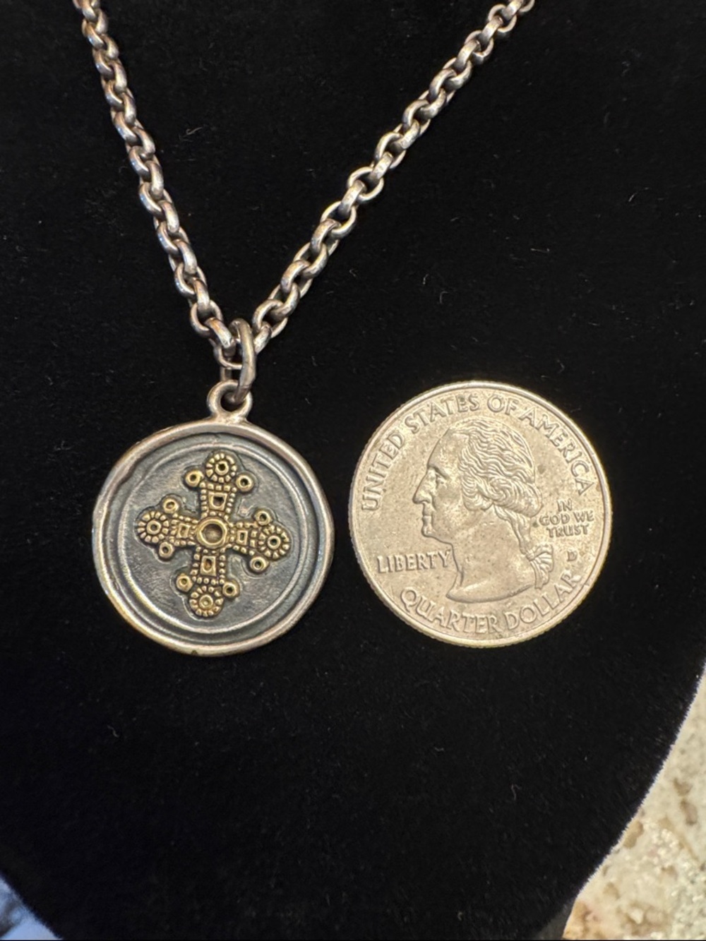 Waxing Poetic Two-Tone Cross Medallion Necklace - Silver and Gold